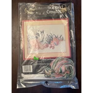 Golden Bee Stamped Cross stitch Shells and Daisies